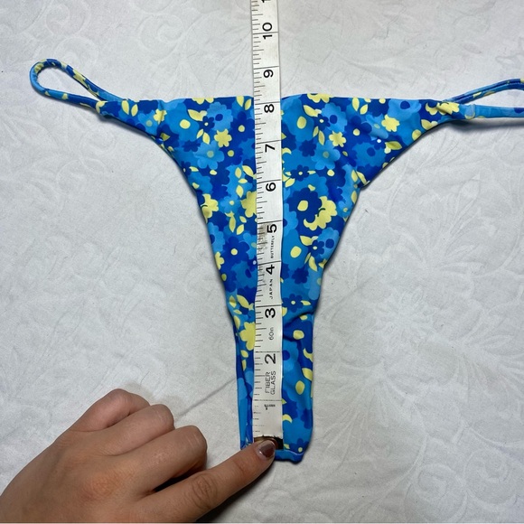 Cute Cheeky Thong Swim Bottoms Swimsuit Bikini Brief Swimwear Blue Floral Side - Picture 6 of 6